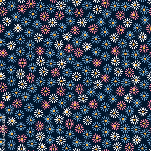 Chamomile Seamless Ditsy pattern. Daisy flowers. Ditsy Floral Background. 