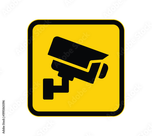Black Security Camera Icon on Yellow Background for Surveillance and Safety