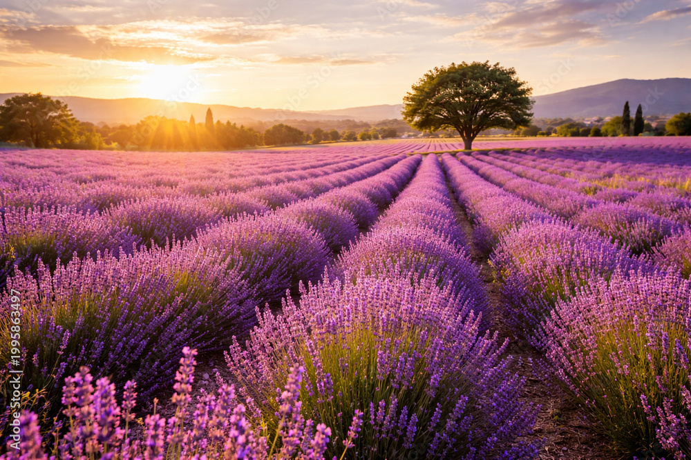 Obraz premium Stunning Lavender Field in Provence Sunlight