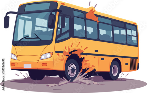  bus crash with fire accident scene – vector illustration
