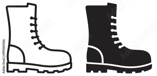 Φωτογραφία work boot icon with laces and sole, outline and silhouette vector illustration i