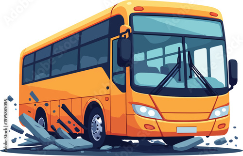  bus crash with fire accident scene – vector illustration
