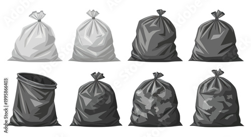 Foto Collection of garbage bags, trash bags, and refuse sacks in various sizes and st