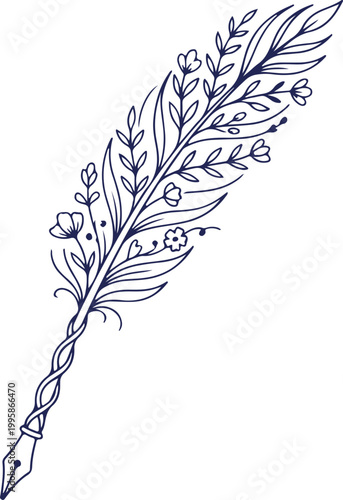 Elegant Floral Quill Pen Illustration for Creative Writing