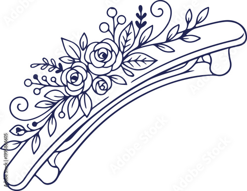 Elegant floral hair clip line art illustration for beauty design
