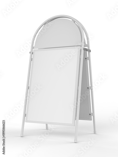 Portable Sidewalk Sign Frame Mockup Empty Poster Display 3D Render.