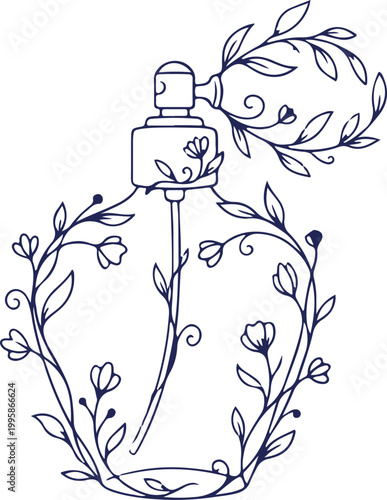 Floral Perfume Bottle Line Art Illustration for Natural Beauty