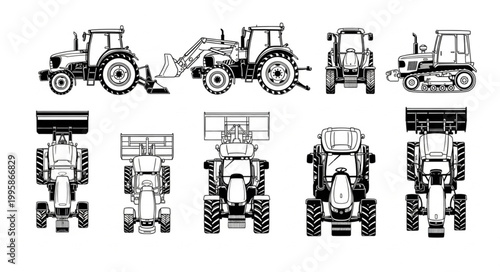 Collection of tractor and construction vehicle illustrations.