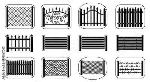Collection of twelve different fence designs and styles.