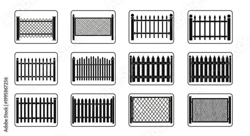 Collection of twelve different fence designs and styles.