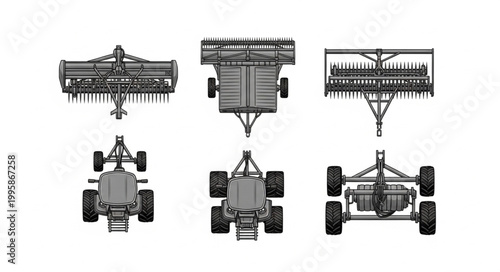 Agricultural Machinery Set Different Views.