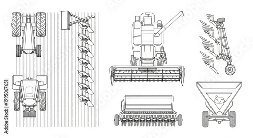 Agricultural machinery and equipment illustration set.