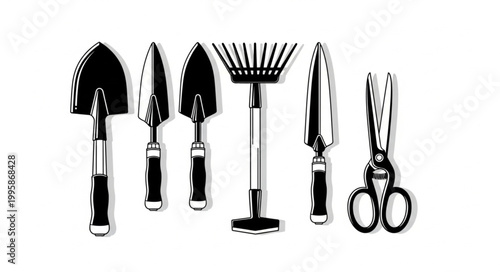 Collection of Garden Tools for Planting and Maintenance.