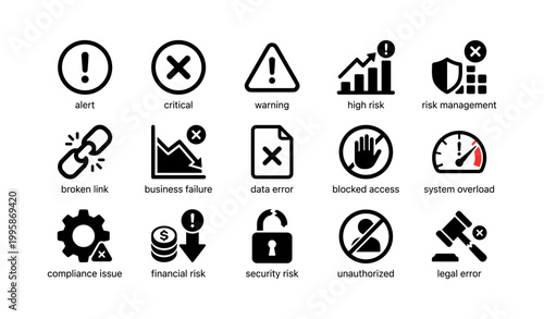 Risk and alert icons displayed in grid on white background
