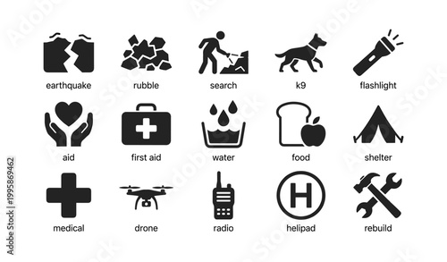 Emergency preparedness icons displayed in grid on white background