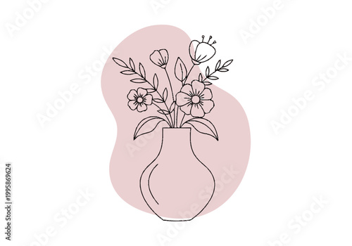 Simple plant in glass vase with light color background and two leaves floating above the vase