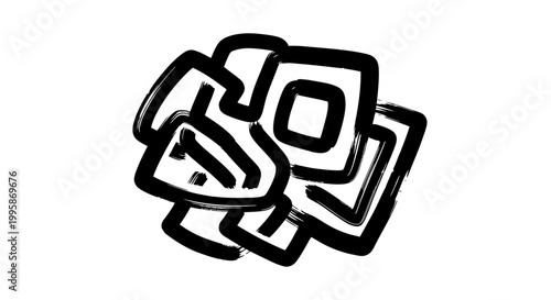 Modern Abstract Hand-Drawn Black Brushstroke Geometric Shapes Graphic Design Element. Minimalist Grunge Art Symbol Icon