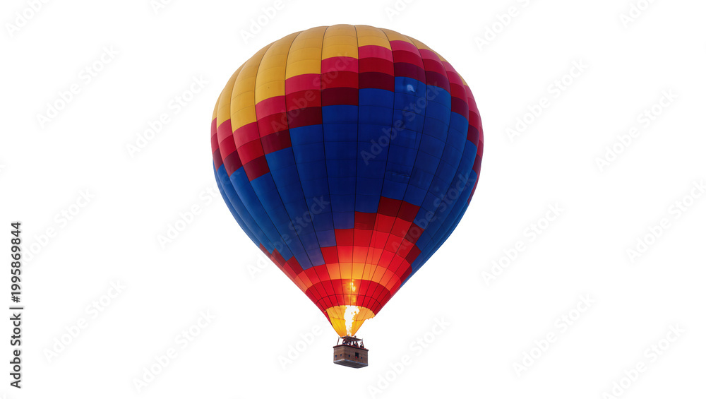 Obraz premium Colorful striped hot air balloon floating in the sky