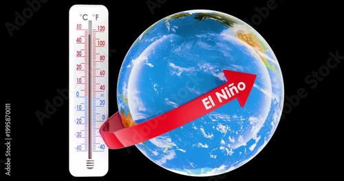 Global warming, El Nino concept, rotation animation seamlessly loopable. 3D rendering isolated on transparent background
