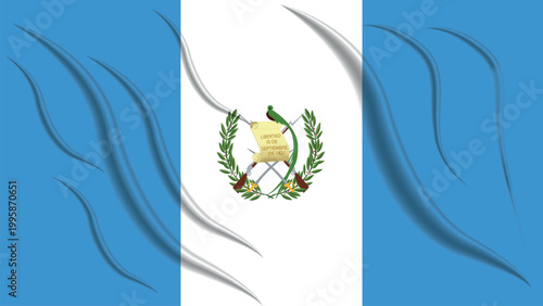 Abstract background of the national flag of Guatemala on light waving silk fabric texture.