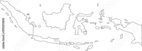 Map of Indonesia Stroke Outline Clipart Vector.