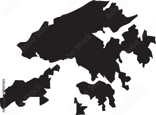 Map of Hong Kong Solid Black Silhouette Clipart Vector.