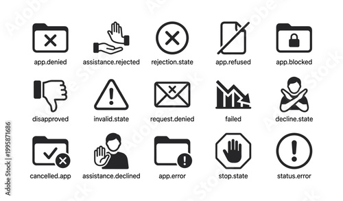 Rejection and error icons showing denied states on white background