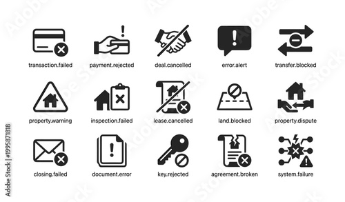 Transaction failure and property error icons on white background