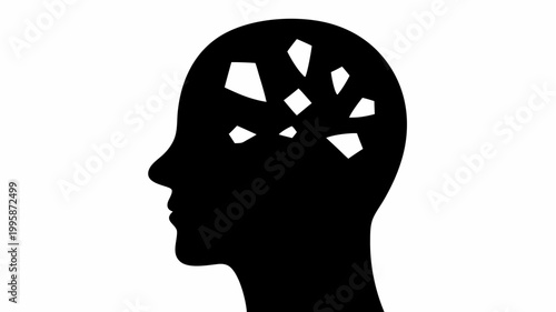 Shattered mind silhouette of human head
