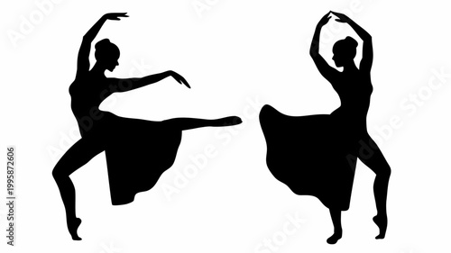 Two graceful female dancers silhouettes