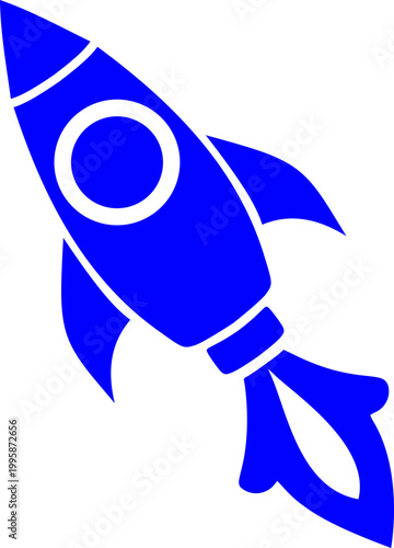 Light Blue Space Rocket Launch Icon, Professional Aerospace Science and Creative Startup Concept Vector Illustration, Flat Orbital Exploration Technology Graphic