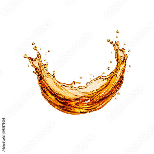 Golden liquid splash isolated cutout for beverage advertising and dynamic fluid design