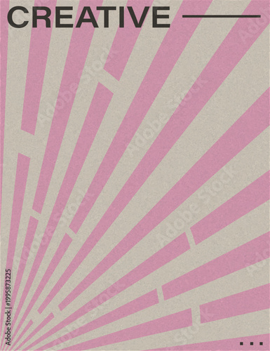 Creative abstract poster. Retro sunburst rays. Vintage geometric background. Pink ray pattern. Minimal banner, dynamic motion, modern graphic textured design. Brutal composition. Vector illustration