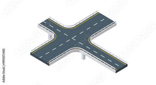 Isometric View of a Crossroad Highway Overpass Bridge, 3D Vector Infrastructure Element for City Map and Urban Transport Design