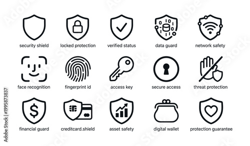 Security and data protection icons displayed on white background