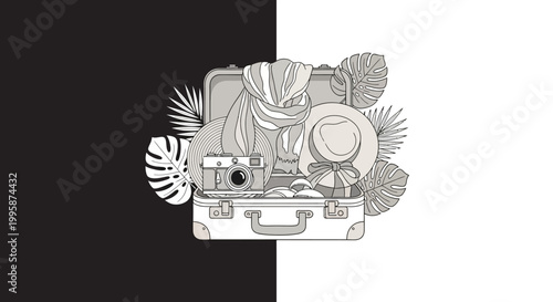 Travel and tourism illustration with luggage.