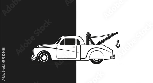 Vintage tow truck graphic illustration.