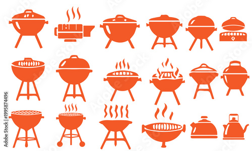 Colorful collection of grill illustrations a variety of barbecue designs