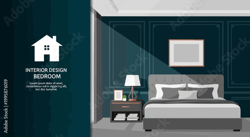 Modern Bedroom Interior Design with Elegant Dark Blue Walls and Stylish Furniture