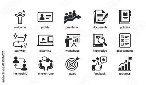 Onboarding icons showing welcome profile orientation in grid display