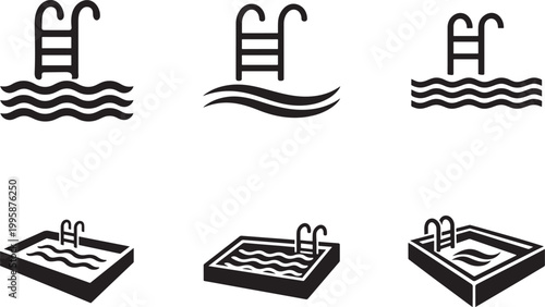 Swimming pool icon set in multiple styles water leisure sport symbol vector illustration design.