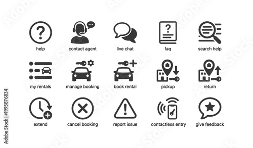 Help and rental service icons for contact and bookings