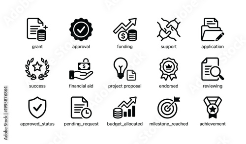 Icons of grants and approvals for funding in grid layout
