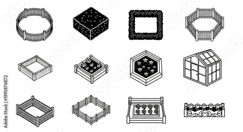 Collection of Garden Beds and Planters in Various Shapes.