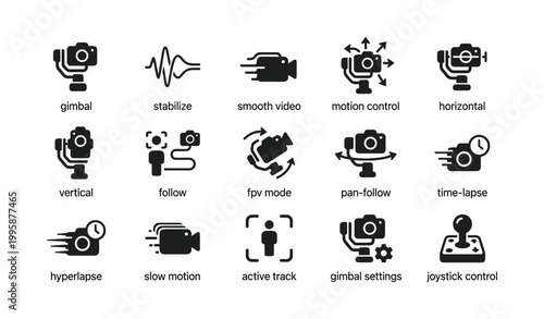 Gimbal and camera control icons displayed in grid on white background