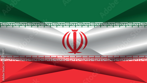 Futuristic abstract background with sharp intersecting geometric spikes and cones in the colors of the Iran flag.