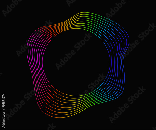 Fluid circular frame with multicolored wavy contours