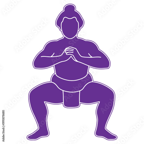 Sumo wrestler in traditional attire performing a ritual pose isolated on a transparent background