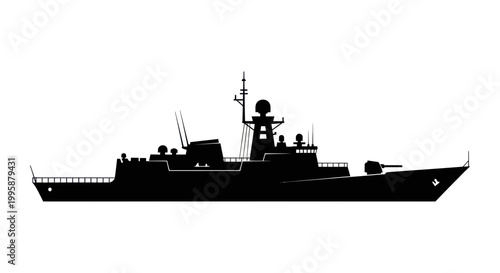 Modern Warship Silhouette - Military Naval Vessel Illustration