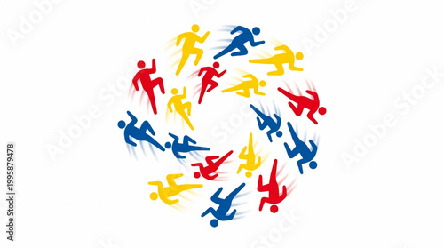 Abstract circular composition of running human figures